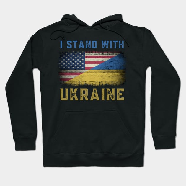 I STAND WITH UKRAINE - US FLAG UKRAINE FLAG RETRO DISTRESSED GRUNGE Hoodie by ProgressiveMOB